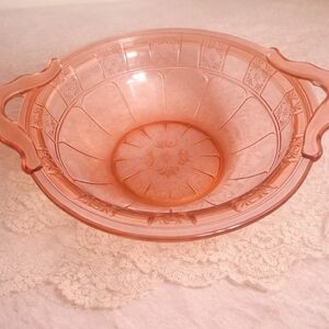 Pink Glass Serving Bowl with Handles
